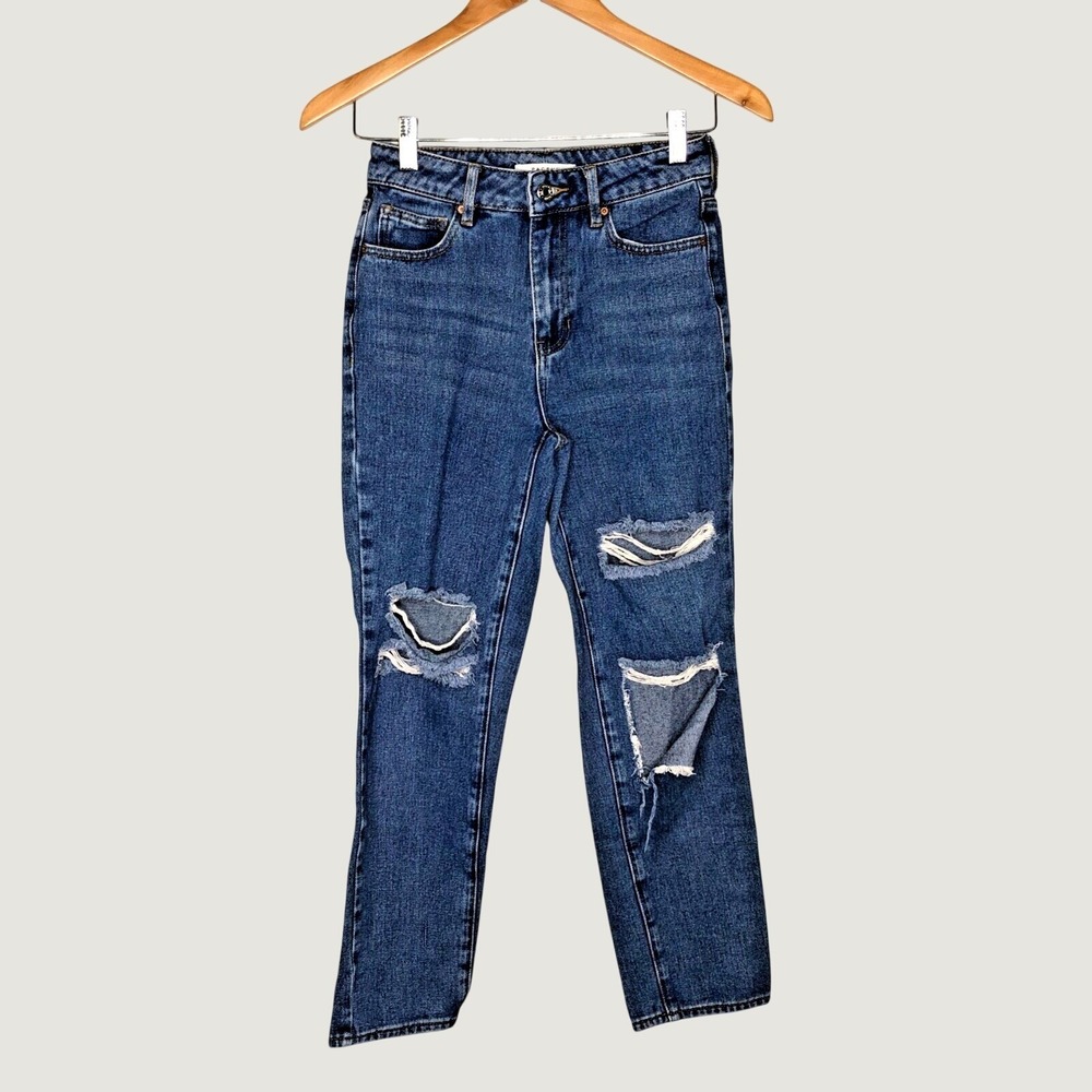 PacSun Jeans Women 24 Blue Mom Jean Distressed High Waisted Ripped 100% Cotton